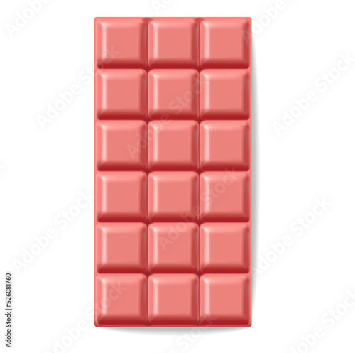 Realistic fruit chocolate vector  delicious dessert  pink chocolate isolated on white background  chocolate packaging mockup