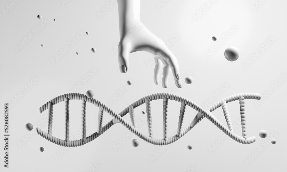 hand with dna human helix molecules cell, research of science ...