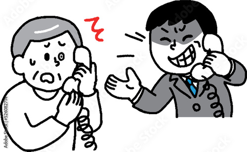 悪意のある内容や電話勧誘振り込め詐欺の電話に焦るシニア男性