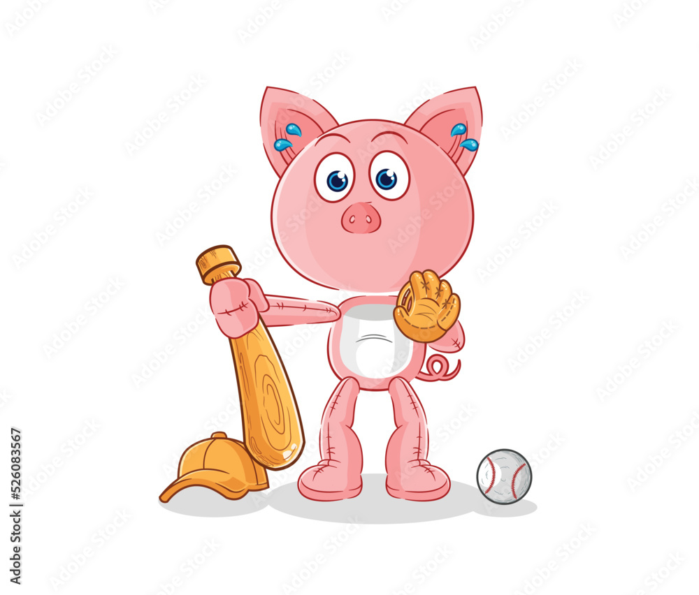 Obraz premium pig baseball Catcher cartoon. cartoon mascot vector