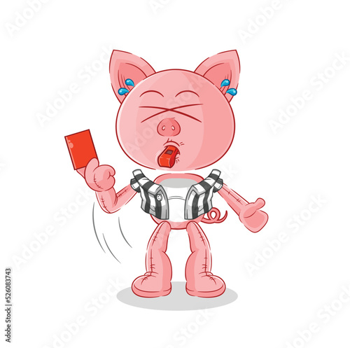 pig referee with red card illustration. character vector
