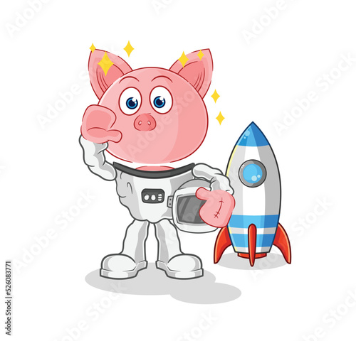 pig astronaut waving character. cartoon mascot vector © dataimasu