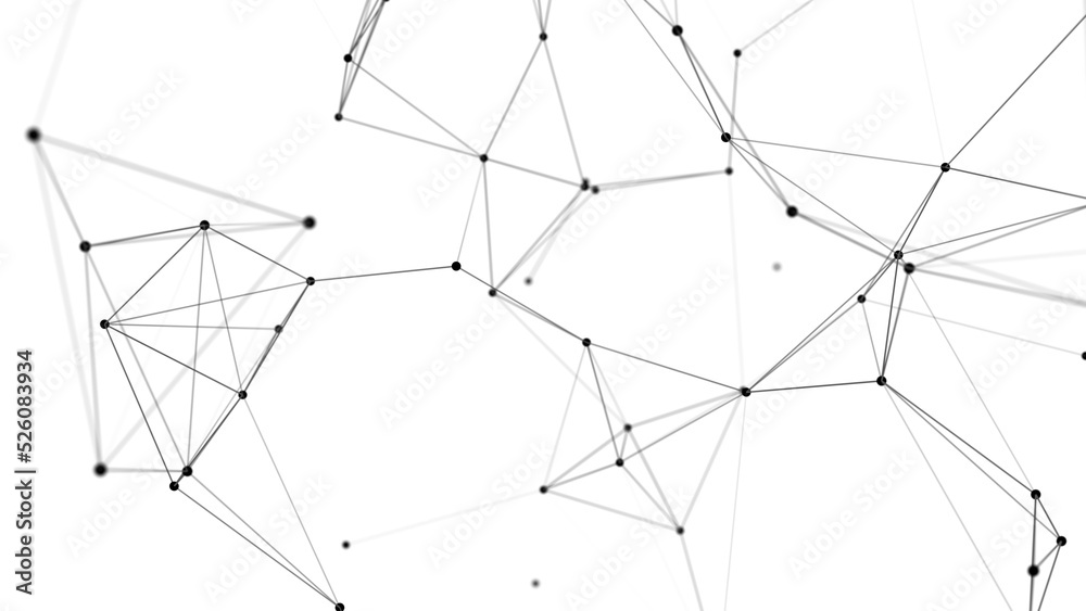 Distribution of black lines and dots in white space. Digital background of data network connection. 3D rendering.