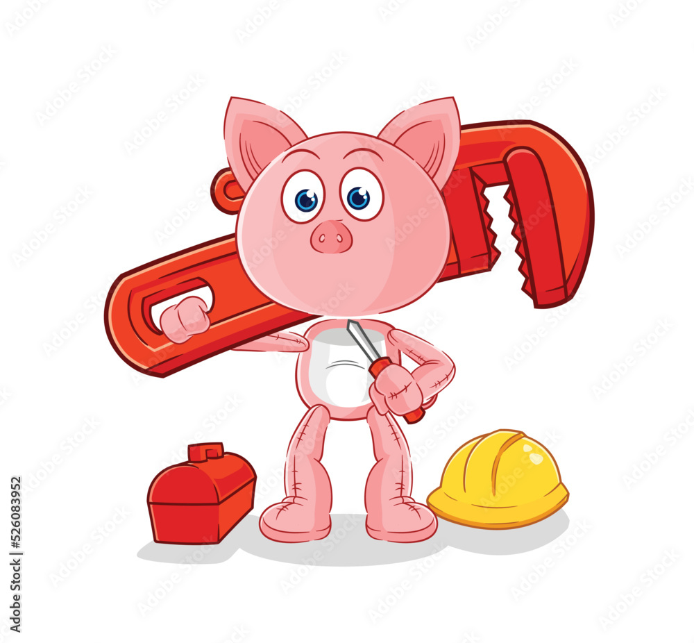 Fototapeta premium pig plumber cartoon. cartoon mascot vector