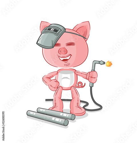 pig welder mascot. cartoon vector