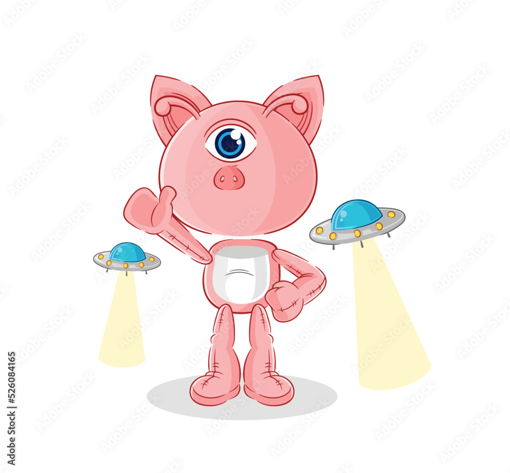 Fototapeta premium pig alien cartoon mascot vector
