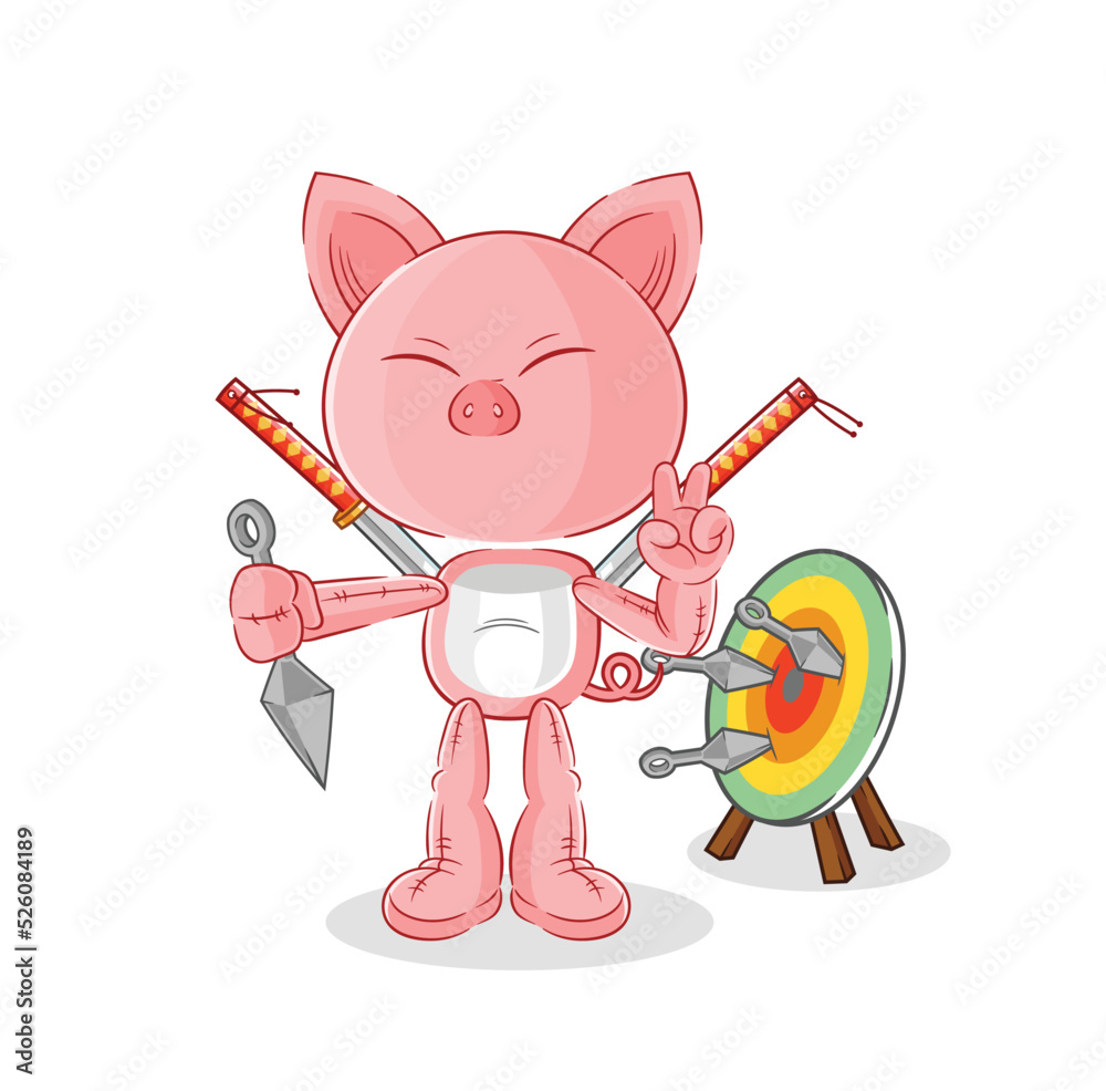 pig ninja cartoon. character vector Stock Vector | Adobe Stock