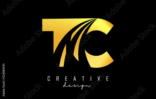 Golden letter TC t c logo with leading lines and road concept design. Letters with geometric design. Vector Illustration with letter and creative cuts.