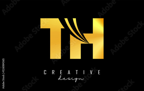 Golden letter TH t h logo with leading lines and road concept design. Letters with geometric design. Vector Illustration with letter and creative cuts.