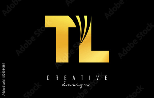 Golden letter TL t l logo with leading lines and road concept design. Letters with geometric design. Vector Illustration with letter and creative cuts. photo