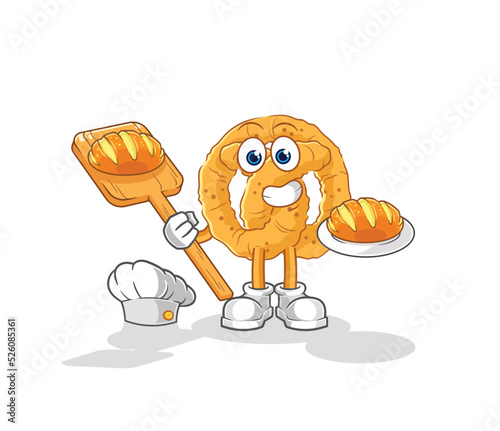 pretzel baker with bread. cartoon mascot vector