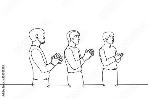 man stand and applaud looking in one direction - one line drawing vector. the concept of delight and admiration for someone else's work or speech