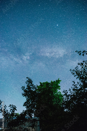 Night starry sky summer outdoors in Ukraine.