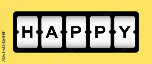 Black color in word happy on slot banner with yellow color background