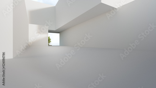 Wallpaper Mural Empty white concrete floor in minimal architecture. 3d rendering of abstract gray building with beach and sea view background. Torontodigital.ca