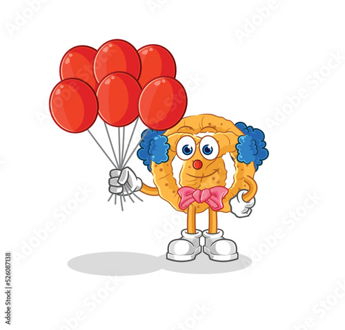 pretzel clown with balloons vector. cartoon character