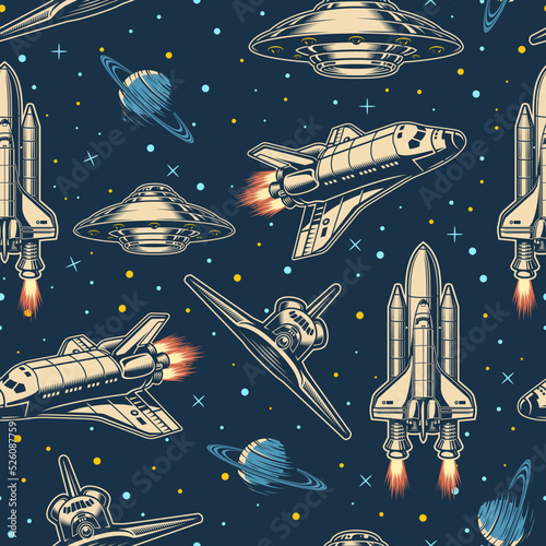 Space ships colorful pattern seamless