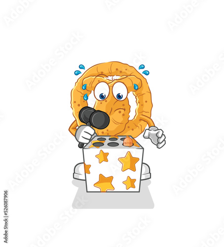 pretzel play whack a mole mascot. cartoon vector