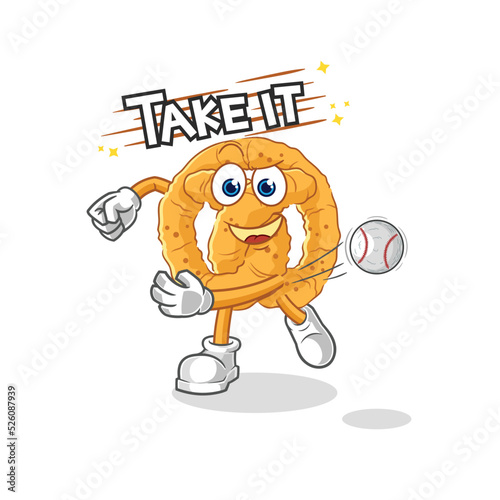 pretzel throwing baseball vector. cartoon character