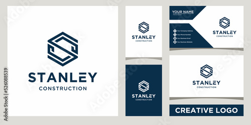initial S Letter hexagon shape icon Logo Design template with business card design