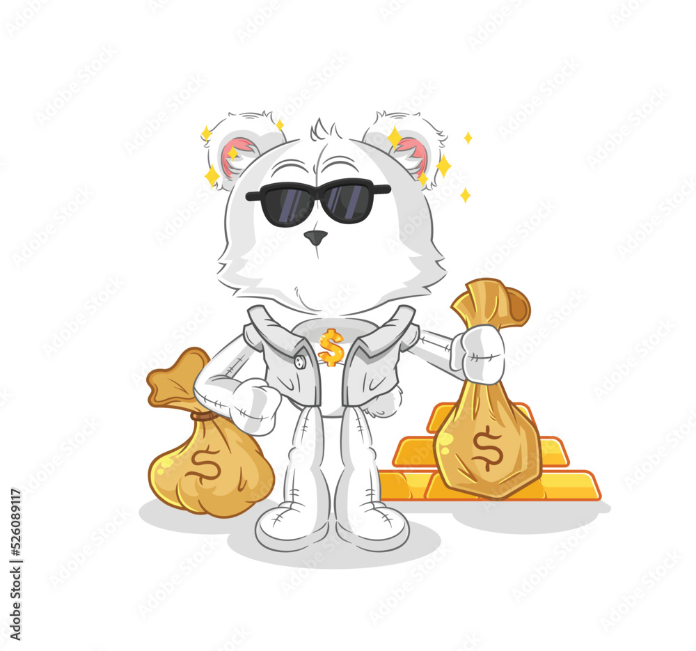 polar bear rich character. cartoon mascot vector