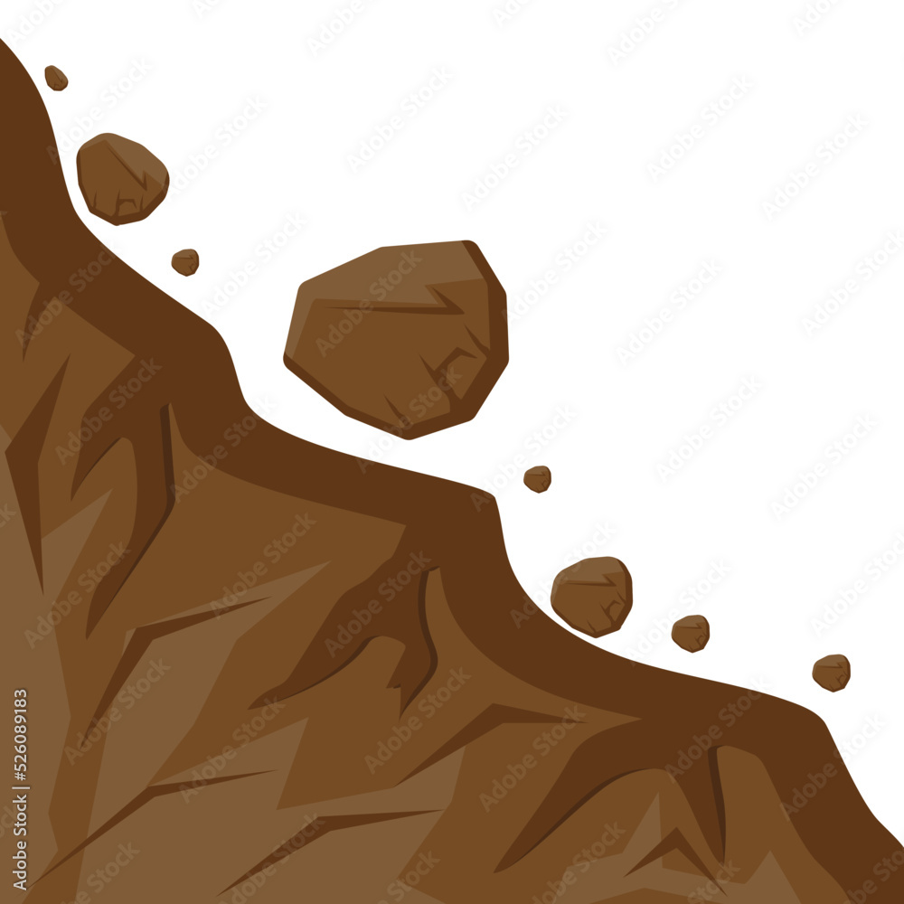 Landslide isolated on white background, stones fall from the rock. Boulders ,vector illustration