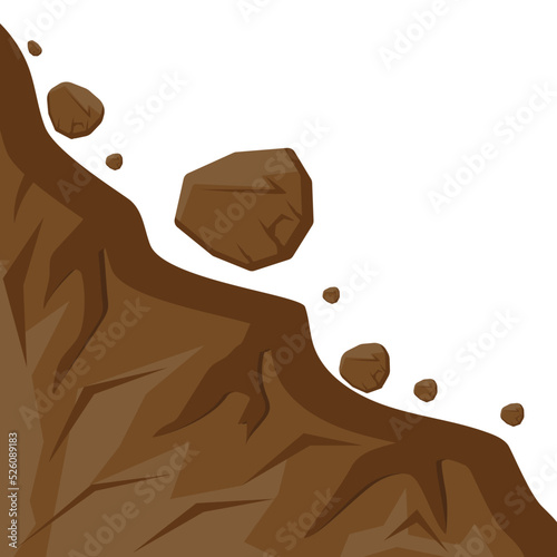 Obraz na płótnie Landslide isolated on white background, stones fall from the rock. Boulders ,vector illustration w salonie