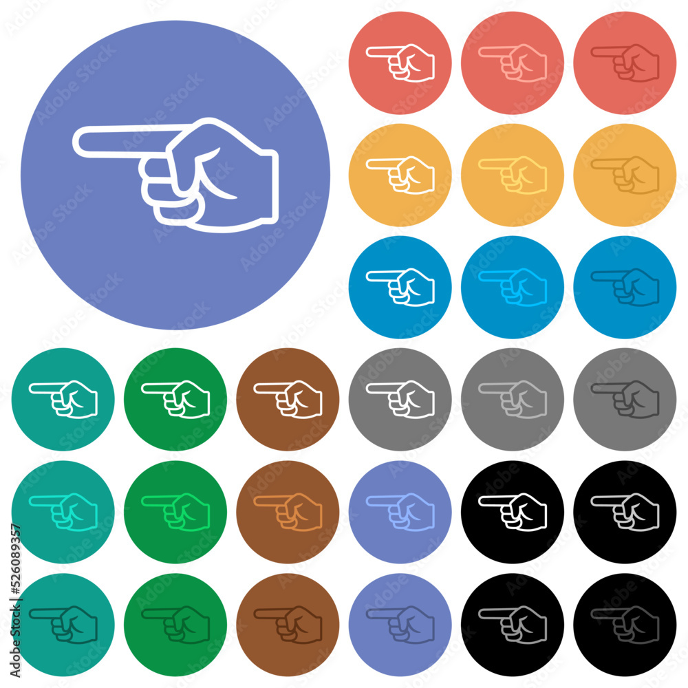 Left pointing hand outline round flat multi colored icons Left pointing hand outline round flat multi colored icons