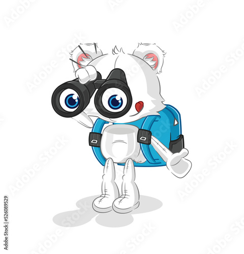 polar bear with binoculars character. cartoon mascot vector