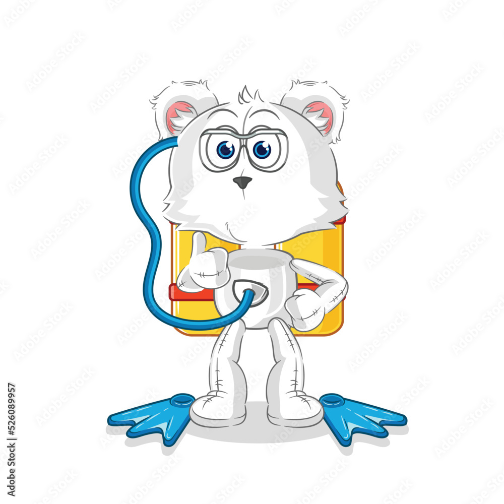 polar bear diver cartoon. cartoon mascot vector