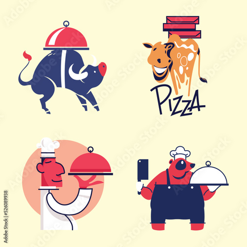 Set of animal master chef mascot suitable for restaurant mascot and online food business