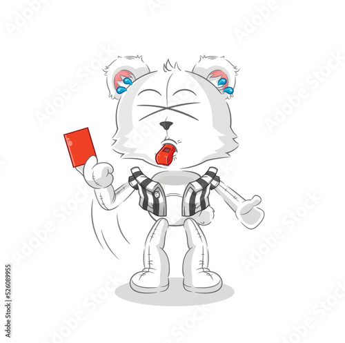 polar bear referee with red card illustration. character vector