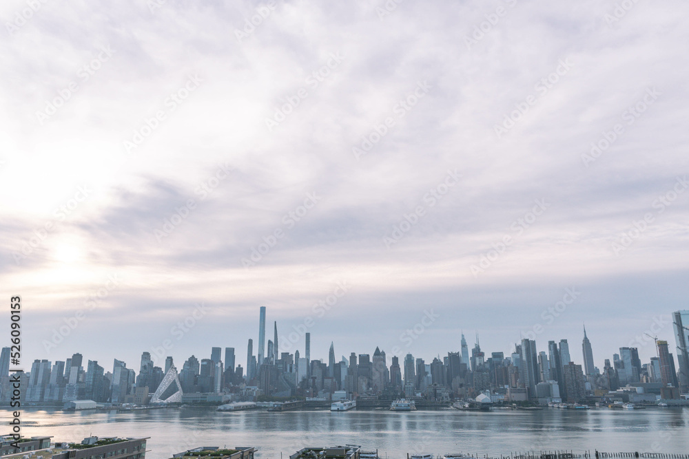 city skyline NYC morning overcast sky
