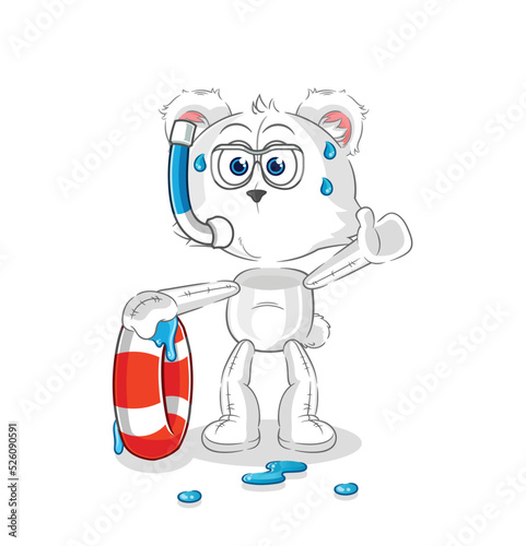 polar bear swimmer with buoy mascot. cartoon vector