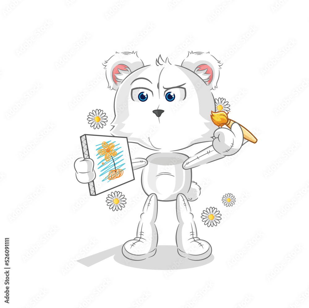 polar bear traditional painter cartoon character vector