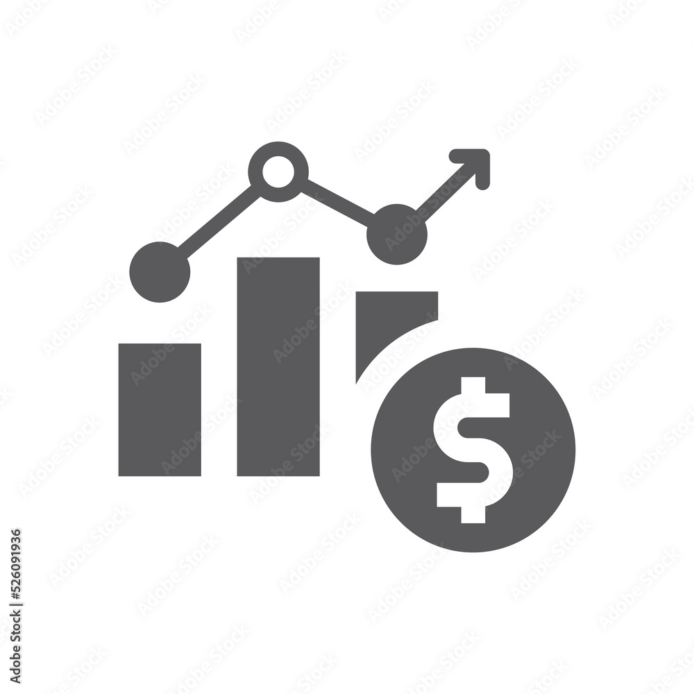 Bar chart or graph with dollar symbol. Financial growth, money analysis filled vector icon. Bar chart or graph with dollar symbol. Financial growth, money analysis filled vector icon.