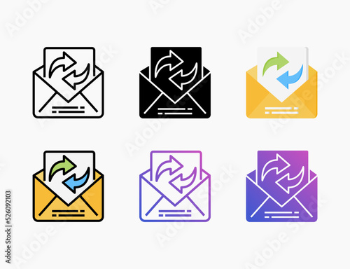 Refresh Inbox icon set with different styles. Style line, outline, flat, glyph, color, gradient. Can be used for digital product, presentation, print design and more.