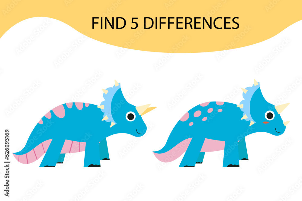 Educational game for children. Find 5 differences, cute dinosaurs ...