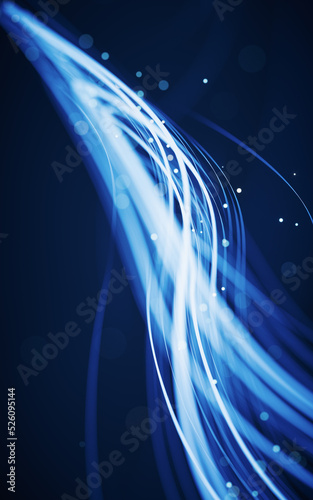 Flowing curves with glowing neon lines, 3d rendering.