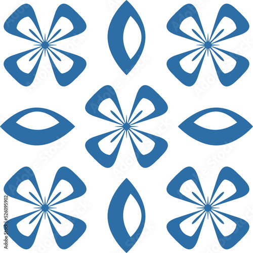 Retro motif of Azulejo ceramic tiles. Blue square geometric vector illustration