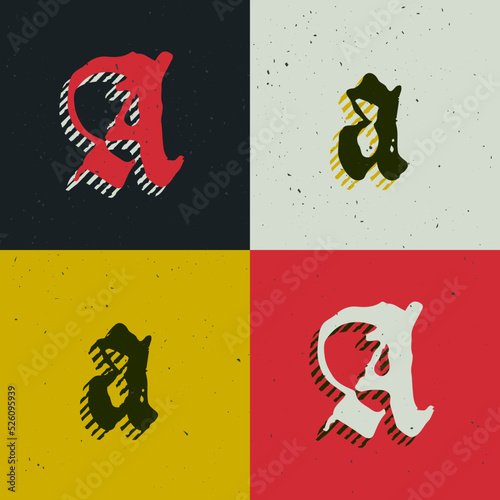 A letter blackletter style logo set with grunge texture. Stylish horror gothic font.
