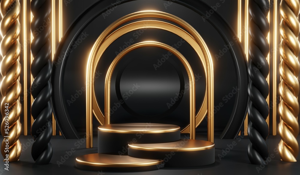 3D rendering of blank product background for cream cosmetics Modern black podium background
