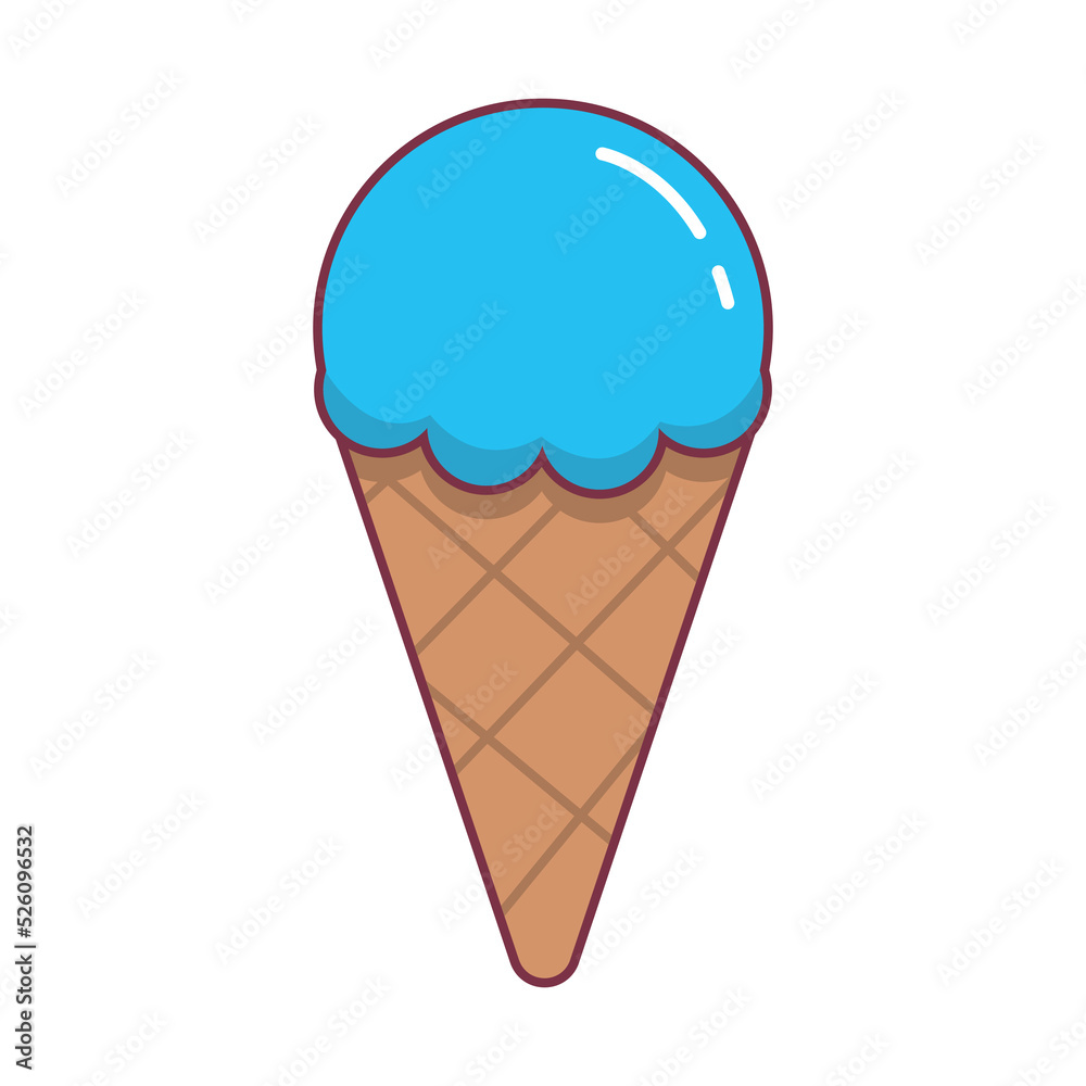 Vector illustration of ice cream in a waffle cone. Icecream in pink and blue colors isolated on white background. The idea for a poster, postcard, t-shirt.