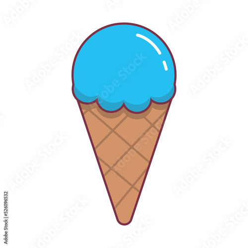 Vector illustration of ice cream in a waffle cone. Icecream in pink and blue colors isolated on white background. The idea for a poster, postcard, t-shirt.