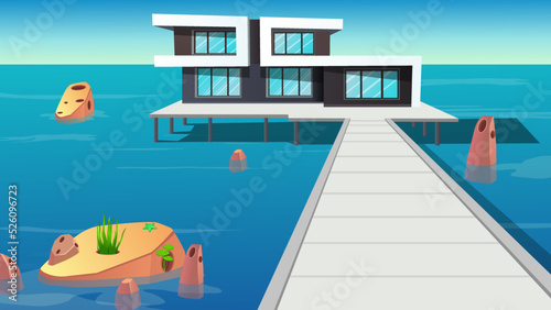 Luxury bungalow on island resort beach, ocean, luxury home in center of ocean