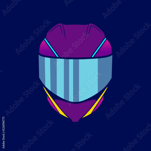 Fullface helmet neon cyberpunk logo fiction colorful design with dark background. Abstract t-shirt vector illustration.