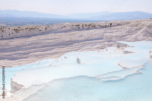 Natural travertine pools and terraces in Pamukkale. Cotton castle in southwestern Turkey.

