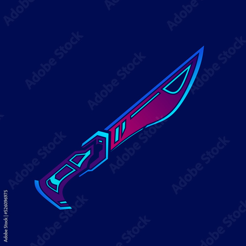 Dagger neon small sword cyberpunk knife logo fiction colorful design with dark background. Abstract t-shirt vector illustration.