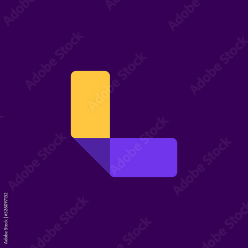 L letter logo made of overlapping lines. Vector paper multicolor origami style icon.