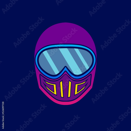 Retro helmet neon cyberpunk logo fiction colorful design with dark background. Abstract t-shirt vector illustration.